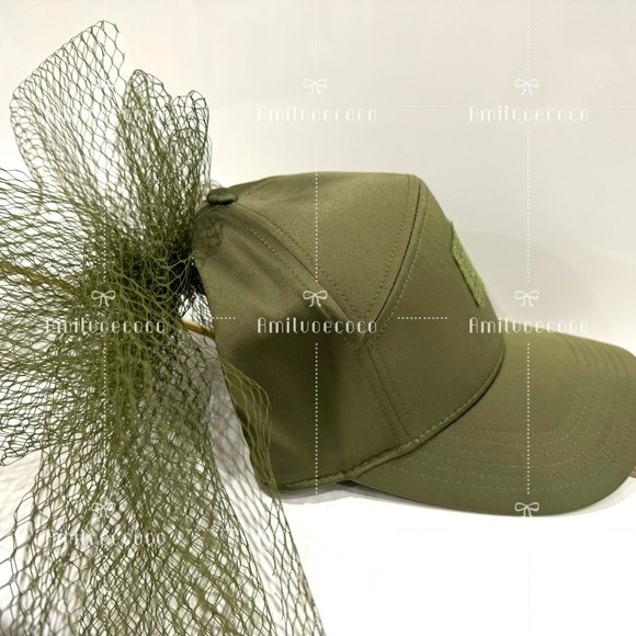 Puma x FENTY olive satin Women Satin Hat W/ Tulle Bow Baseball Cap - Picture 2 of 8
